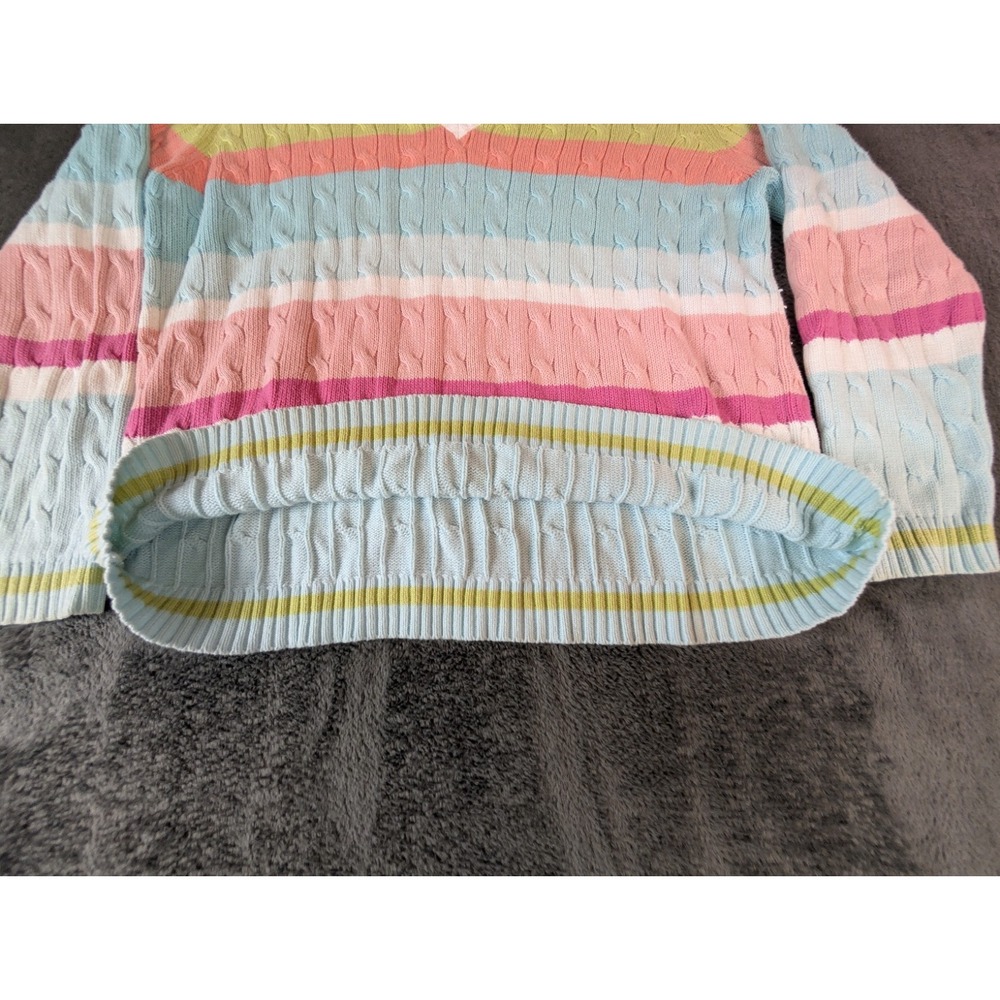 ✨ PRSTINE VTG Claiborne LG Preppy Tennis Golf Sweater V Neck Cable Knit Pullover - Picture 4 of 11